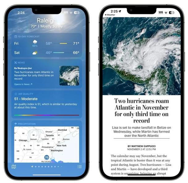 夏河苹果14维修分享iPhone 14手机如何看天气时顺带看新闻 