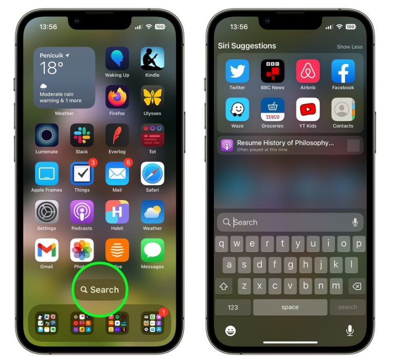 夏河苹果手机维修分享升级到 iOS 16 后，如何删除主屏幕上的搜索按钮 