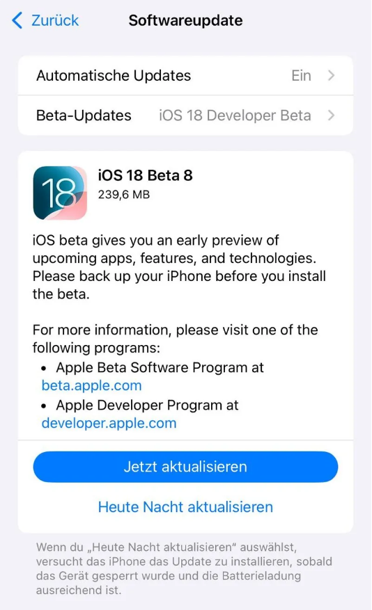 夏河苹果手机维修分享苹果 iOS / iPadOS 18 开发者预览版 Beta 8 发布 